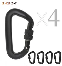 Heavy Duty 12 KN 4 Pack D-Shaped Locking Carabiners Clip Aviation Aluminum