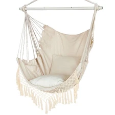 Hammock Chair, Hanging Rope Swing Seat with 2 Cushions,Macrame Hanging Chair ...