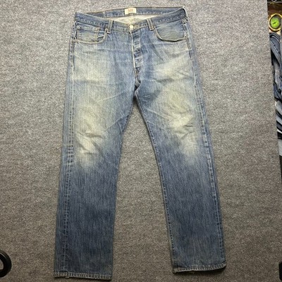 Levi s 501 Original Straight Leg Button Fly Jeans Men's Blue Denim 38X33 - Flaws