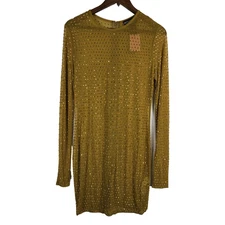 Pretty Little Thing Women's US 6 Chartreuse Embellished Mesh Bodycon Dress NWT