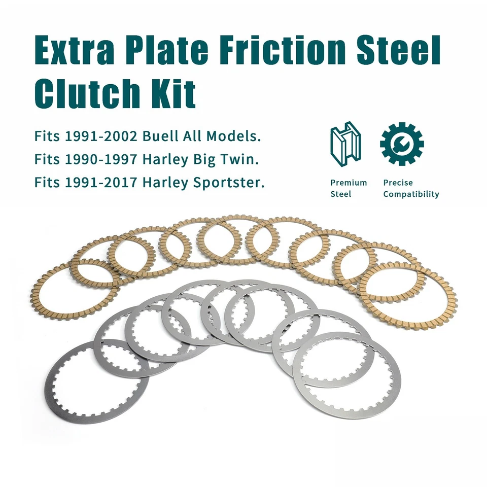 Placas de acero de embrague de fricción extra para Harley '90-97 Big Twin Touring '91-17 XL Foto 3 de 4