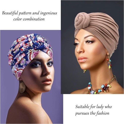 3 Pieces African Turban for Women Knot Pre-Tied Bonnet Beanie Cap Headwrap - Picture 3 of 6