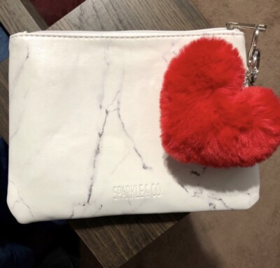 Valentine s Day Marble Cosmetic Travel Clutch Bag With Heart Keychain NEW