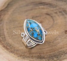 Blue Copper Turquoise Ring, 925 Sterling Silver Ring Women's Ring