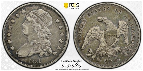 1831 Capped Bust Quarter, Small Letters, VF Details Scratched, 90% Silver 25c