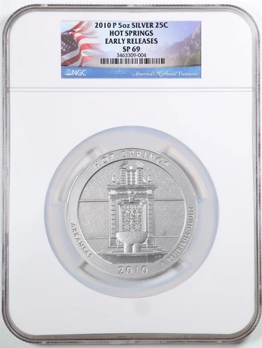 2010-P 5oz 999 Silver ATB Hot Springs Arkansas Quarter SP69 NGC Early Releases