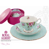 Royal Albert Polka Blue Porcelain Trio Cake Plate Teacup & Saucer 220ml Royal Albert Polka Blue Porcelain Trio Cake Plate Teacup & Saucer 220ml