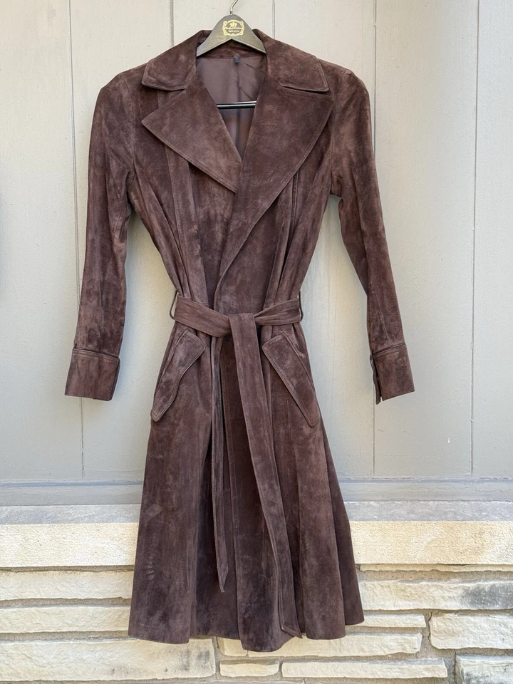 BARNEYS NY GORGEOUS HELMUT LANG BROWN CALF LEATHER SUEDE SILK LINING COAT SIZE M - Image 2 of 4