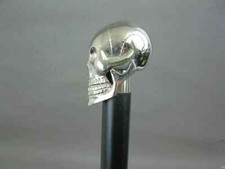 Silver Skull Solid Brass Black Wooden Walking Stick Cane Brass Head Handle Gift