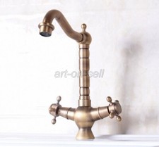 Antique Brass Deck Mount Swivel Bathroom  Kitchen Basin Mixer Tap Sink Faucet