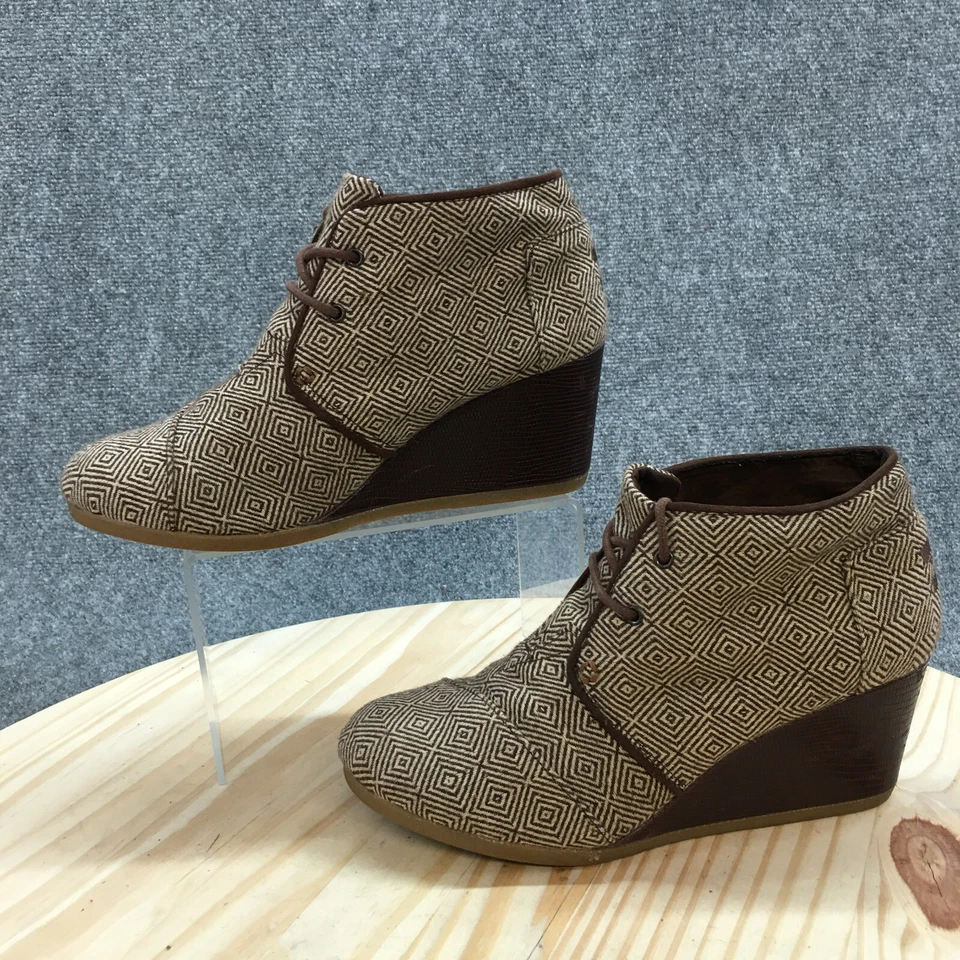 Toms Botas Mujer 9 Espiga Desierto Botines Marrón Cuña Con Cordones 690515 Foto 2 de 4