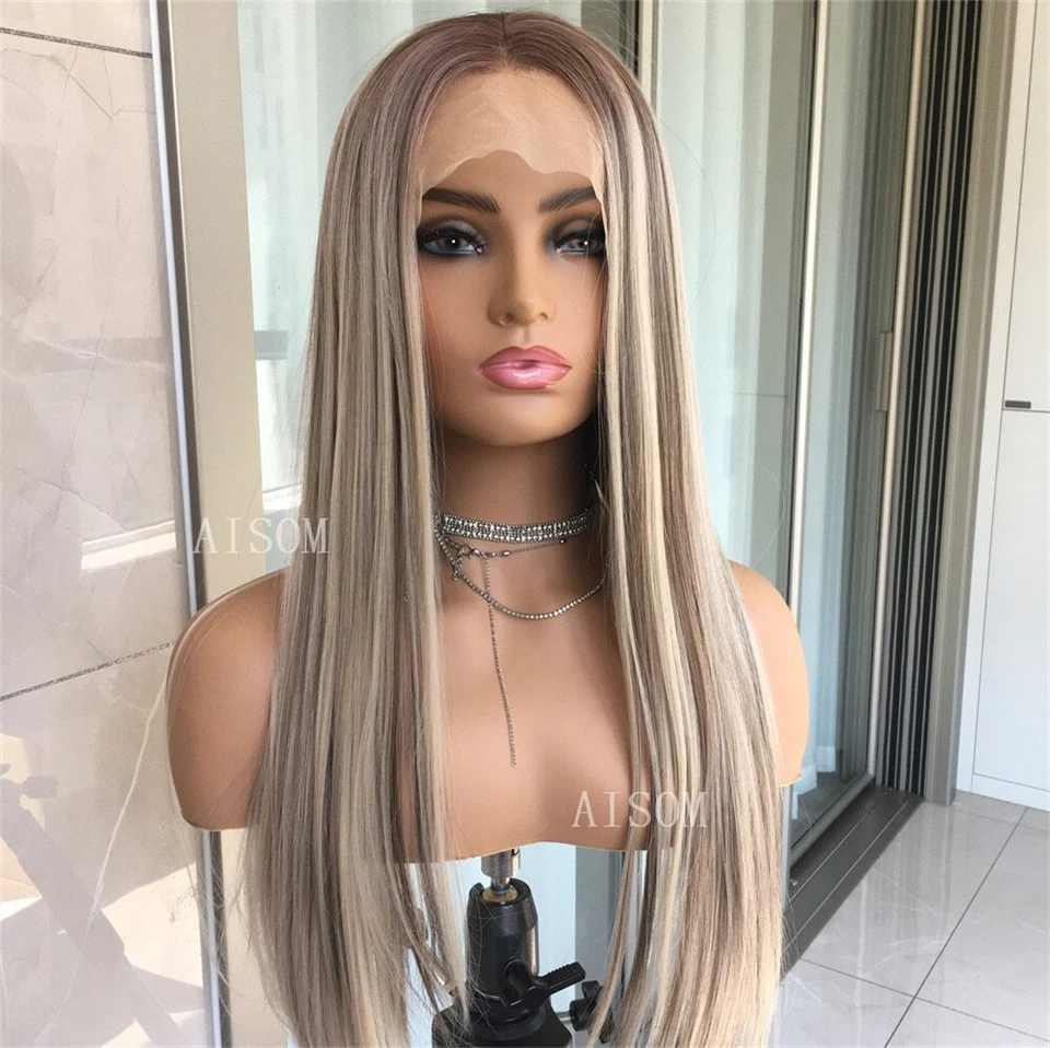 Platinum Straight Lace Front Wig Synthetic Hair for Women Glueless Lace Frontal - Image 2 of 4