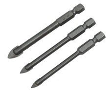 3PC TILE DRILL BIT SET HEX DRIVE CERAMIC WALL FLOOR GLASS MIRROR 5 6 8MM SPADE