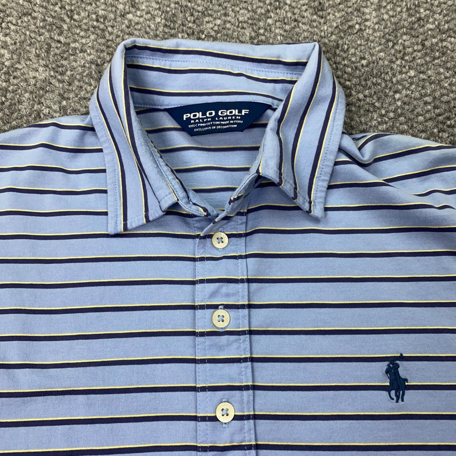 Polo Golf Ralph Lauren Uomo Large Blu Righe Pima Cotone Ricamo Pony