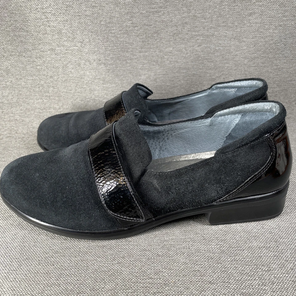 NAOT Mocasines Negro Gamuza Cuero Sin Cordones Para Mujer 39 Israel Gancho Lazo Correa Foto 3 de 4