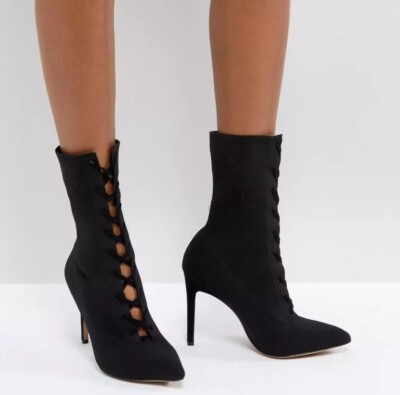 ALDO Miassa Pull On Sock Boot with Heel & Velvet Lace Detail Size 5US / 35EUR