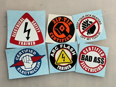 6 pack Electrician Hard Hat Safety Helmet Stickers Decals Electrical Technician