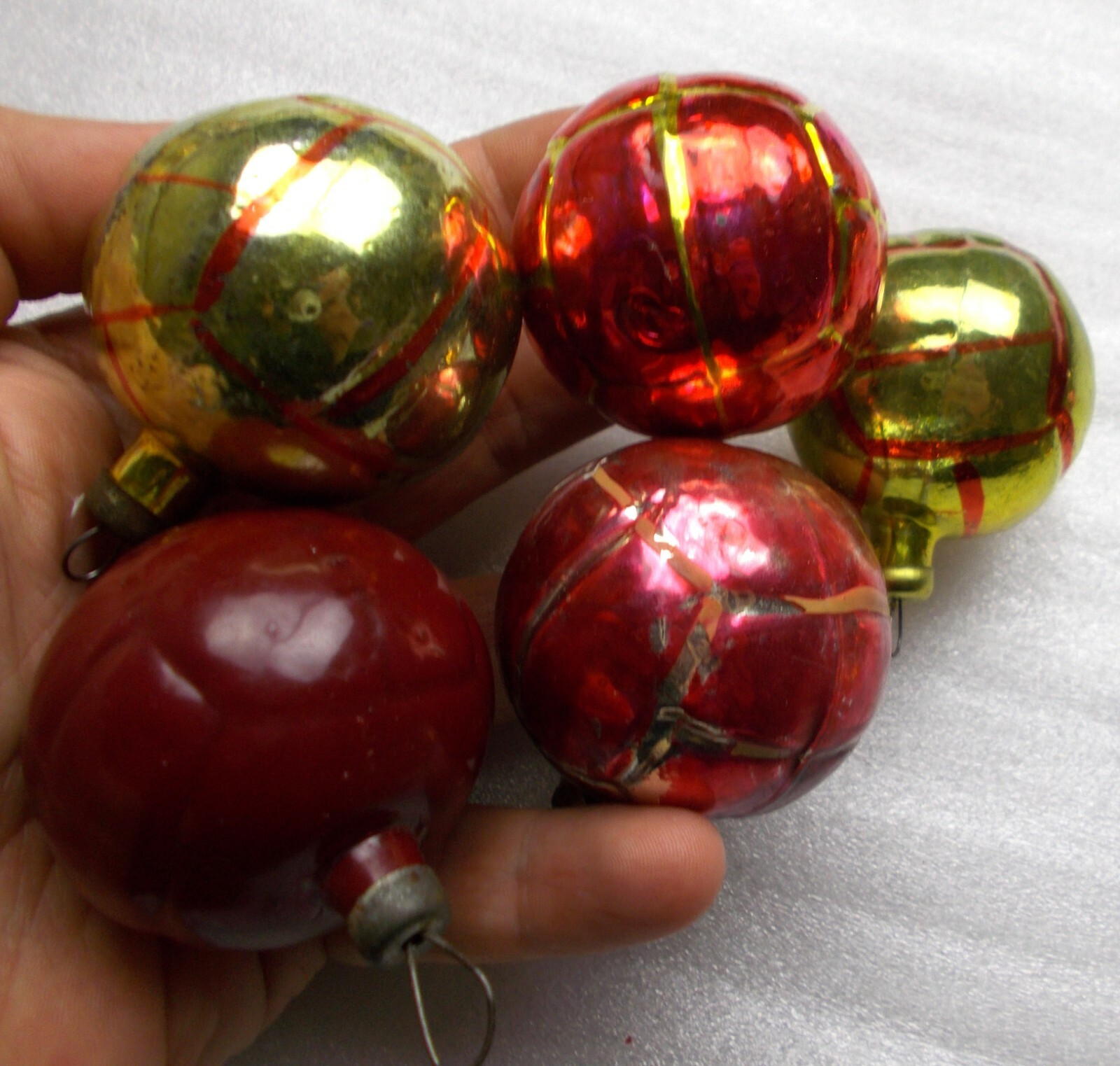 5 Vintage Ukrainian Glass Christmas Xmas Ornaments Tree Decorations