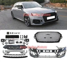 For 2017-2019 Audi A4 S4 B9 RS4 Style Front Bumper + Black Honeycomb Grille