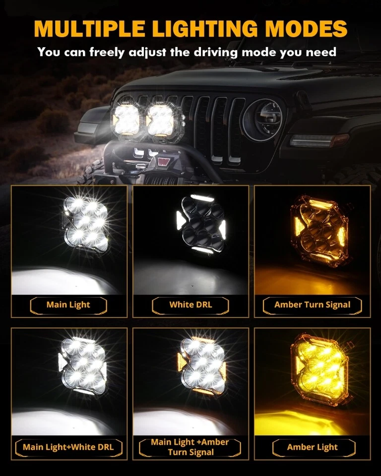 AUXBEAM 4 pulgadas LED Pod Luces Off Road Luz de conducción Blanco DRL Ámbar Señal de giro Foto 3 de 4