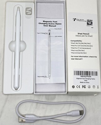Digiroot Fast Charging USB Rechargeable iPad Pencil/Stylus Pen for iPad White
