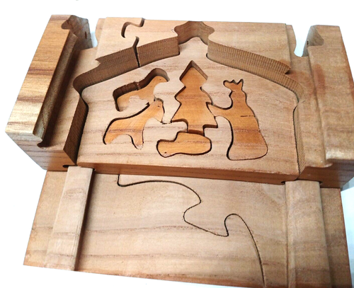 Vintage Holz Handarbeit Krippe Puzzle Weihnachten Display Maria Josef Jesus - Bild 9 von 14