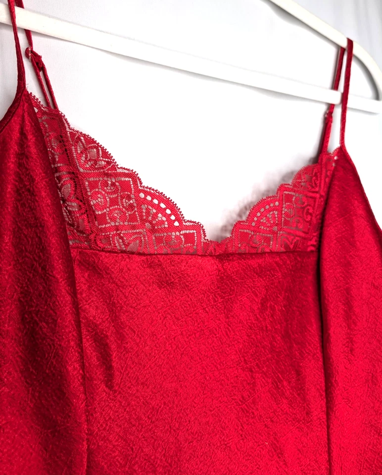 De Colección Y2K Victorias Secret Rojo Babydoll Hada Oscura Satén Encaje Ribete Camisola M Foto 4 de 4