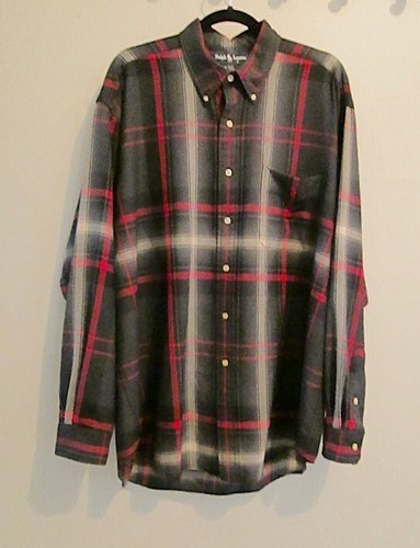 Ralph Lauren Blaire camicia lana uomo XL rosso nero grigio tasca a quadri rosso polo pony - Foto 3 di 6