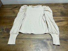 Dolan Anthropology Puff Long Sleeve Pearl Ribbed Tan Top Womens XS Petite