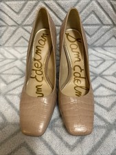 Sam Edelman Beth Nude Pink Faux Croc Embossed Leather Square Toe Heels pumps 9.5