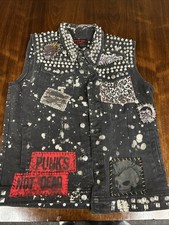 Hand Studded Rock N Roll Punk Biker Vest Women Sz Large TRIPP NYC Tough Patches