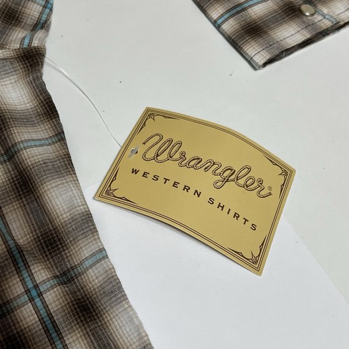 Wrangler Western Cowboy Shirt Brown Plaid Mens XL Pearl Snap Long Sleeved NWT - Picture 7 of 9