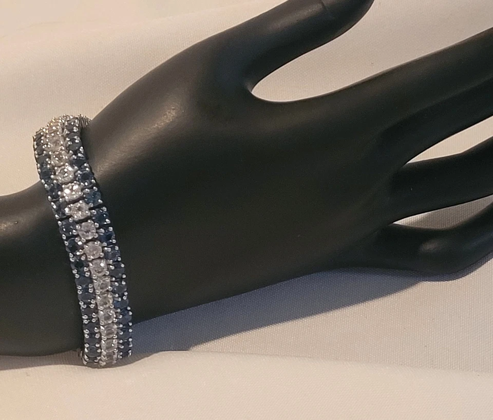 Linda pulseira de prata esterlina 925 pesada fileira tripla CZ alta qualidade -8" de comprimento - Imagem 4 de 4