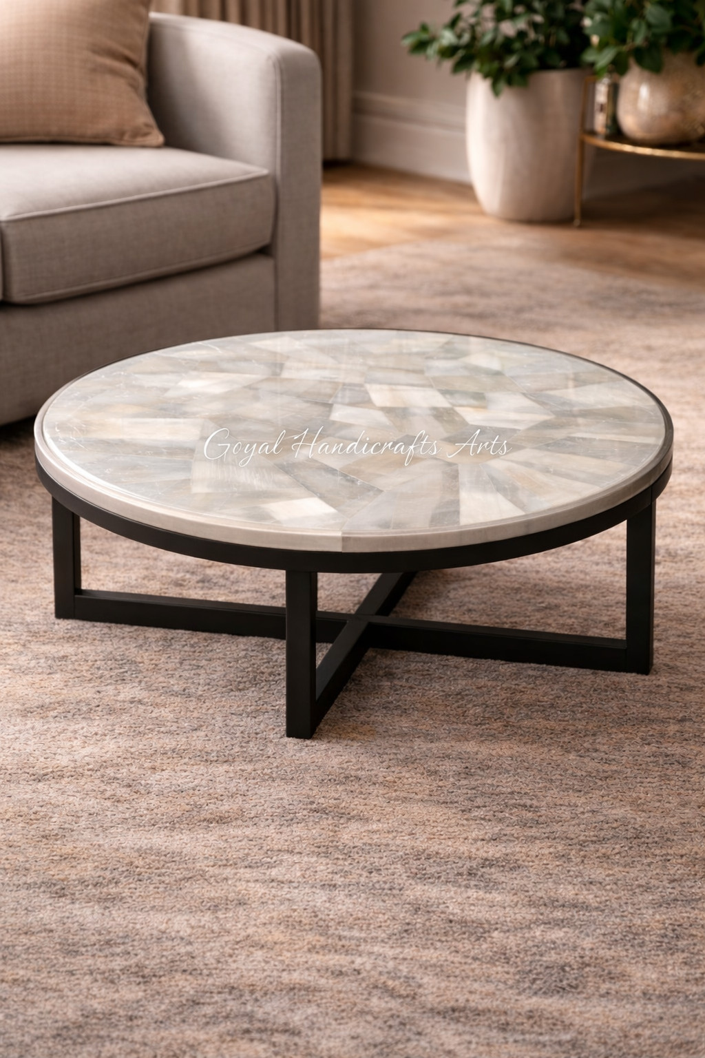 Round Selenite Coffee Table Top Handmade Luxury Crystal Stone Center Table decor