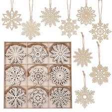 27pcs 4inch Wooden Snowflakes Ornaments Rustic Hanging Wood Snowflake Crafts ...