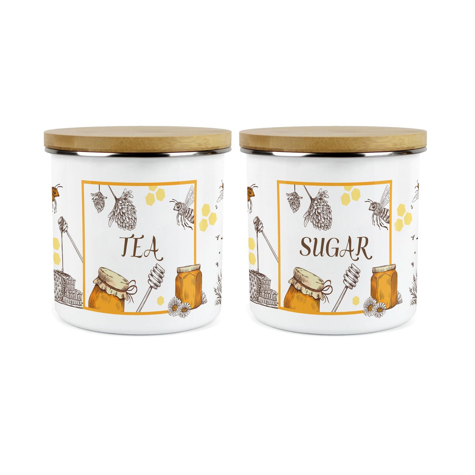 Honey Bees Farm Tea & Sugar Storage Canisters - Bumblebees Kitchen Jars Gifts
