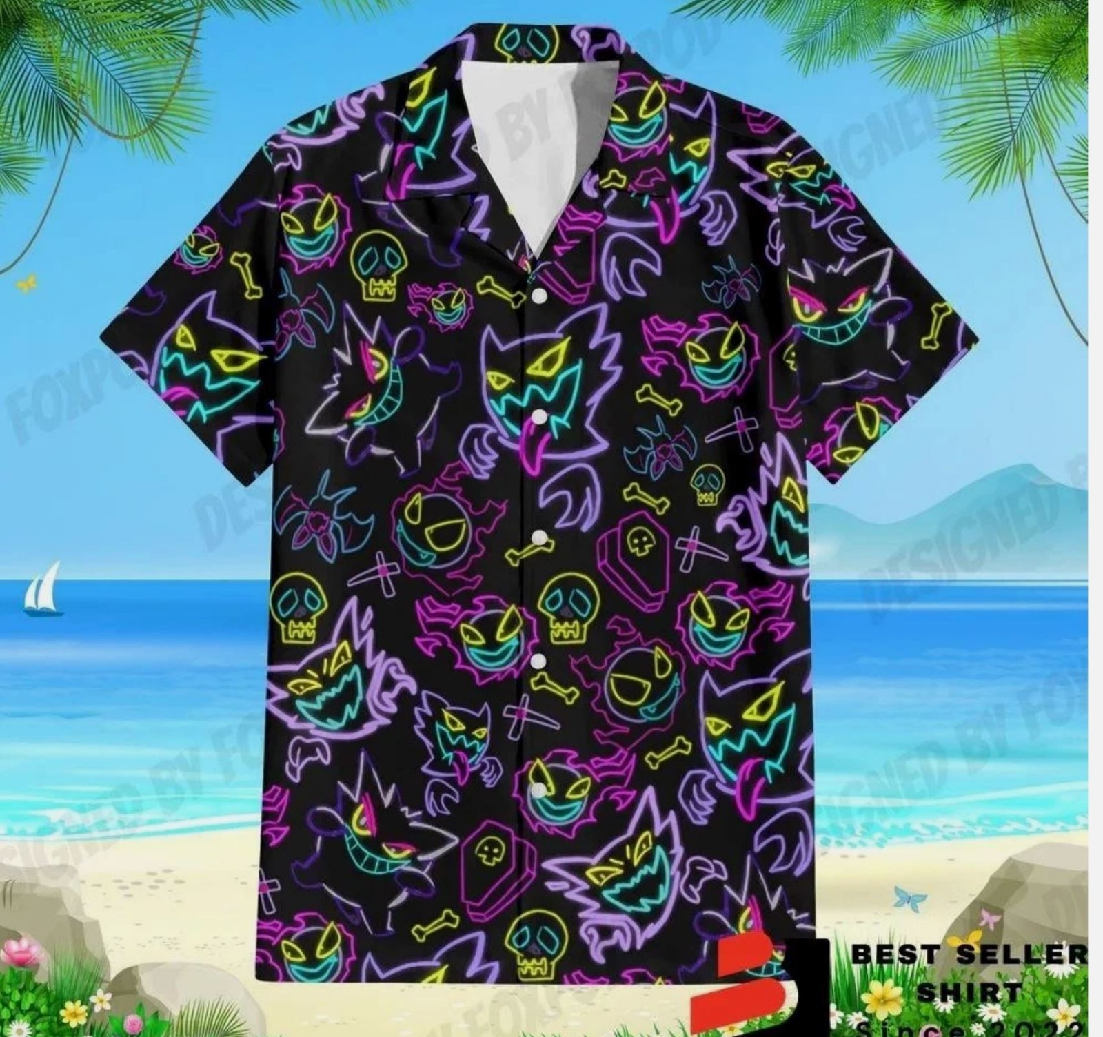 Camisa hawaiana Gengar Ghost Pokemon Anime Camisa abotonada