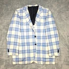 KITON Unconstructed CASHERE SILK Two Button Blazer Men's 46 R Blue White CHECK