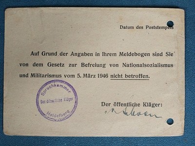 Befreiung Nationalsozialismus Heidelberg 1946 Drucksache Postkarte 2. WK