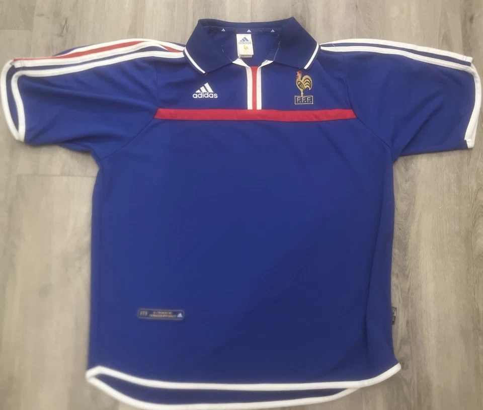 Camiseta de Fútbol Francia Visitante 2000 Fútbol Adidas Azul Camiseta Nacional Talla XL Foto 2 de 4