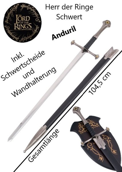Neu Herr Der Ringe Schwert Anduril 104Cm Groß FüR Cosplay Sammler Fans Lotr New-image