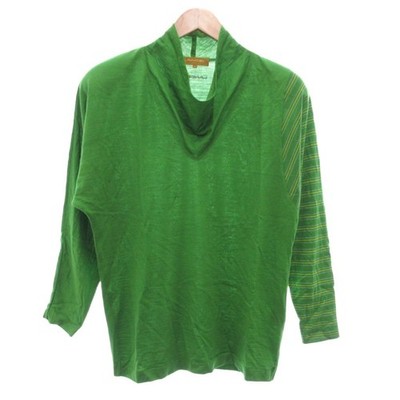LANCEL Wool Long Sleeve Top M Green Stripe Draped Neck Certified Used