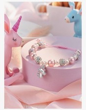 Unicorn Charm Bracelet for Girls - Adjustable Pink Pearl Kids Bracelet for To...