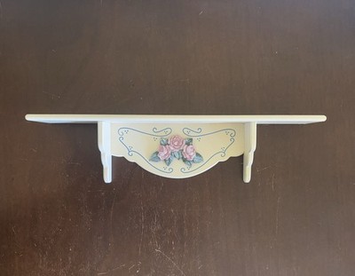 Vintage Cream Colored Wooden Wall Shelf 18''Cottagecore Decor Pink Floral Design