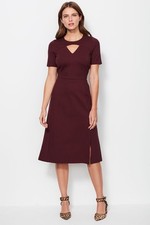 SOSANDAR SIZE 16UK XL WOMENS WINE RED FIT & FLARE SIDE SPLIT PONTE JERSEY DRESS