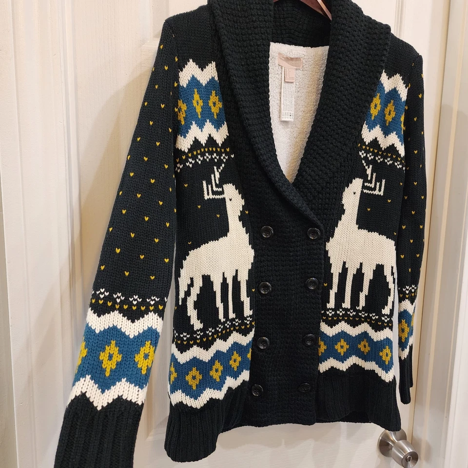 Suéter Temático Invierno S/M Negro Cuello en V Cárdigan-Reno-Botón-Vellón Foto 3 de 4