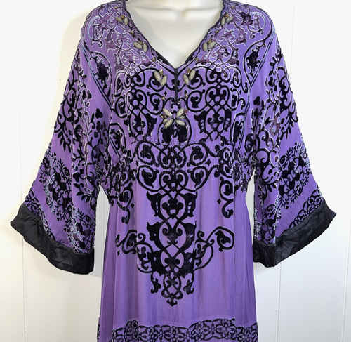 HALE BOB Purple Silk Burnout Velvet V-Neck Dress Medium Boho Festival - Picture 2 of 8