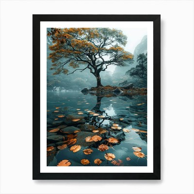 Baum im Wasser 3 Kunstdruck Rahmen gerahmt Wandbild Poster Leinwanddruck Bild