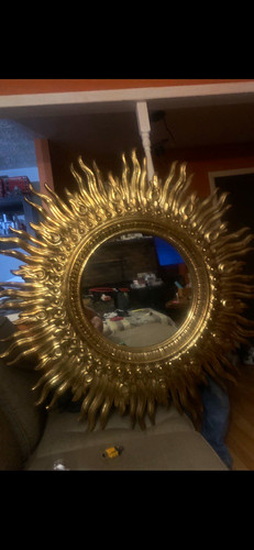 Gold Round Sunburst Framed Accent Wall Mirror, Sun Theme Decor