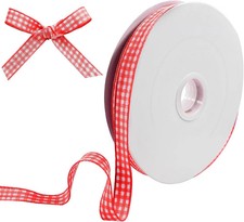 Red Gingham Ribbon 3 8 Inch 50 Yards White Checkered Buffalo Plaid Wired Craft..